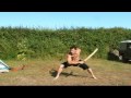 Josh practicin with a fire sword n staff